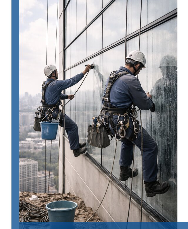 Профессиональная мойка фасадных окон альпинистами в Осинниках