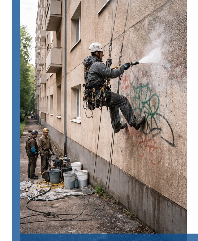 Удаление граффити с фасада в Осинниках без следов и повреждений