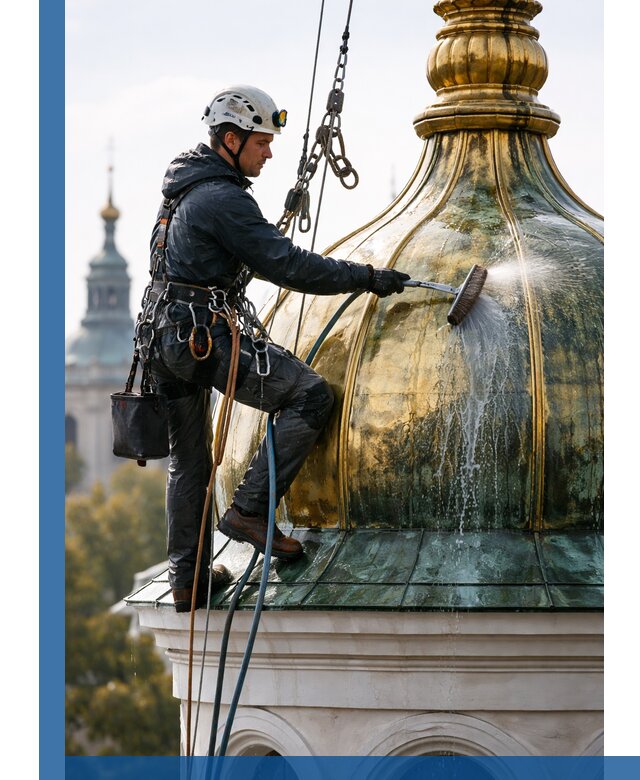 Профессиональная мойка куполов и шпилей высотными альпинистами в Осинниках