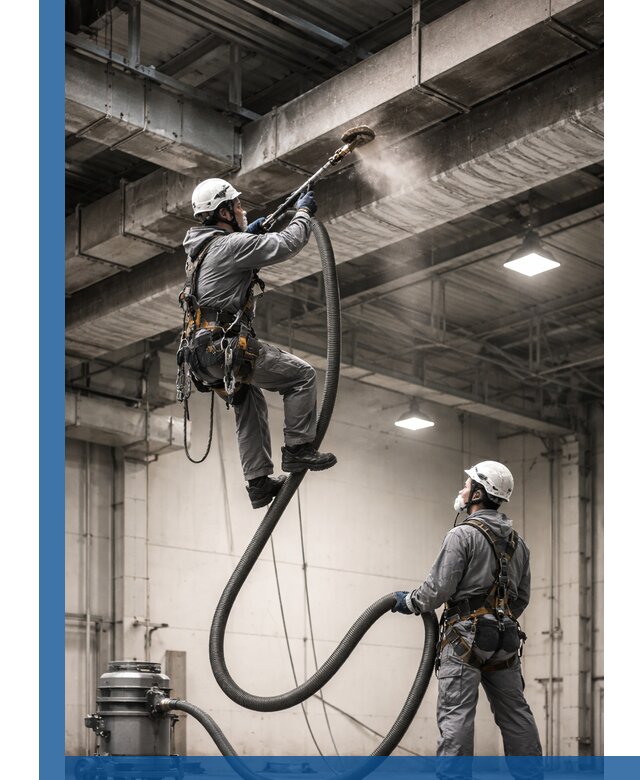 Обеспыливание потолочных конструкций в Осинниках промышленным альпинизмом