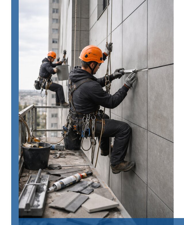 Профессиональный ремонт фасада из керамогранита в Осинниках