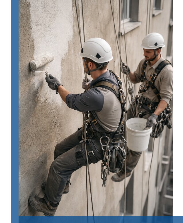 Грунтовка фасада на высоте в Осинниках промышленными альпинистами