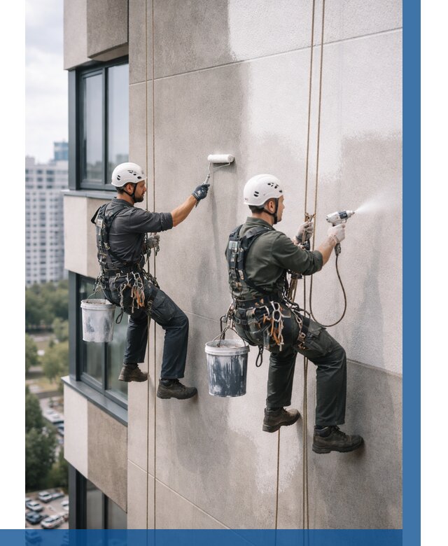 Покраска фасада альпинистами в Осинниках от 308 р. | ВЫСОТНИК-Снн