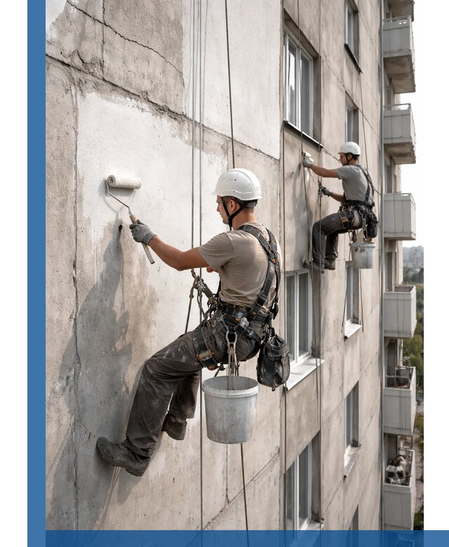 Покраска бетонного фасада в Осинниках для жилых и промышленных объектов