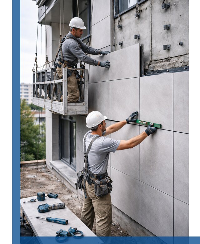 Монтаж керамогранита на фасад в Осинниках под ключ с гарантией качества