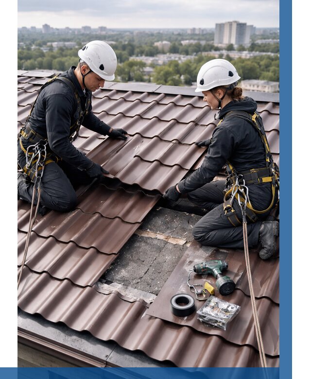 Ремонт металлочерепицы на крыше в Осинниках от 923 р. | ВЫСОТНИК-Снн