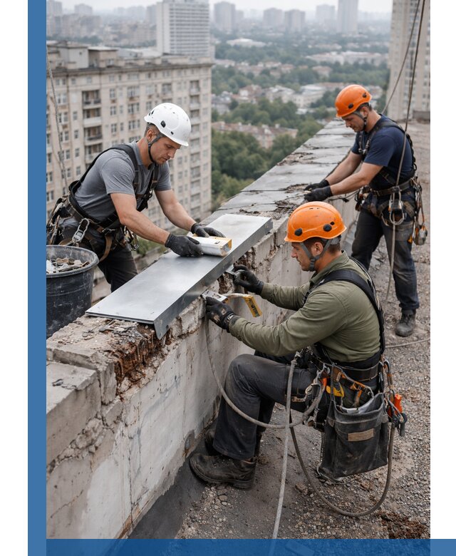 Ремонт парапета на кровле в Осинниках, высотные работы с гарантией