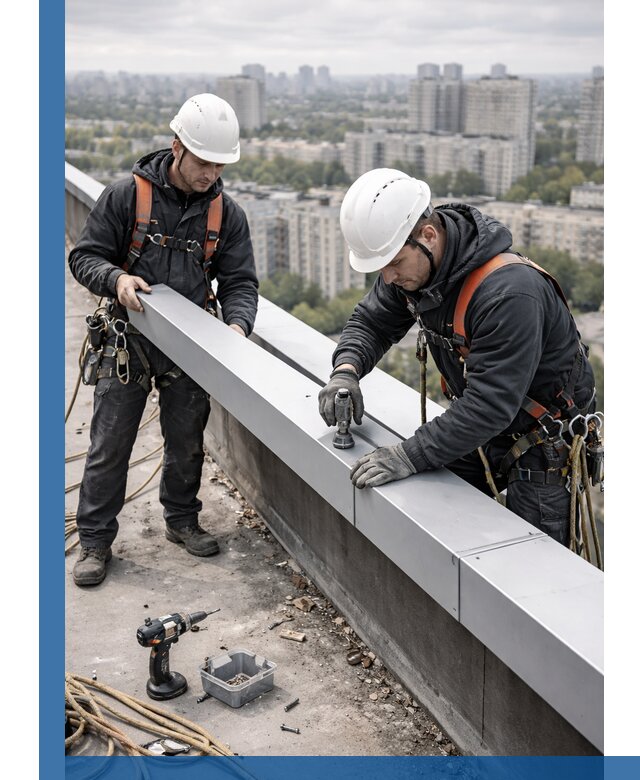 Монтаж парапетных крышек и ограждений кровли в Осинниках