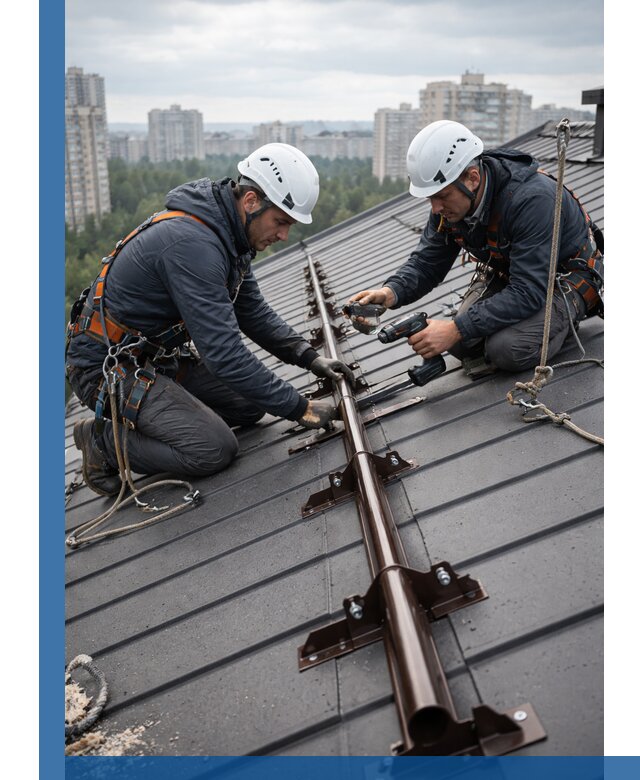 Монтаж снегозадержателей на кровле зданий в Осинниках под ключ