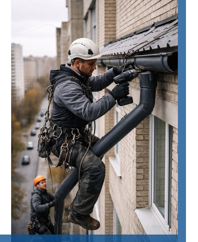 Монтаж водосточной системы на здании в Осинниках от 5126 р. | ВЫСОТНИК-Снн