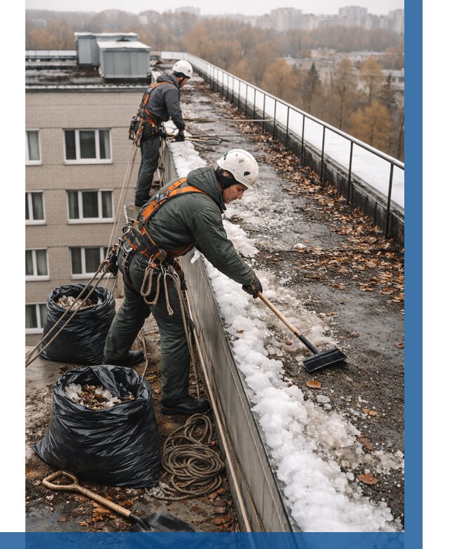 Очистка кровли по периметру в Осинниках от 564 р. | ВЫСОТНИК-Снн