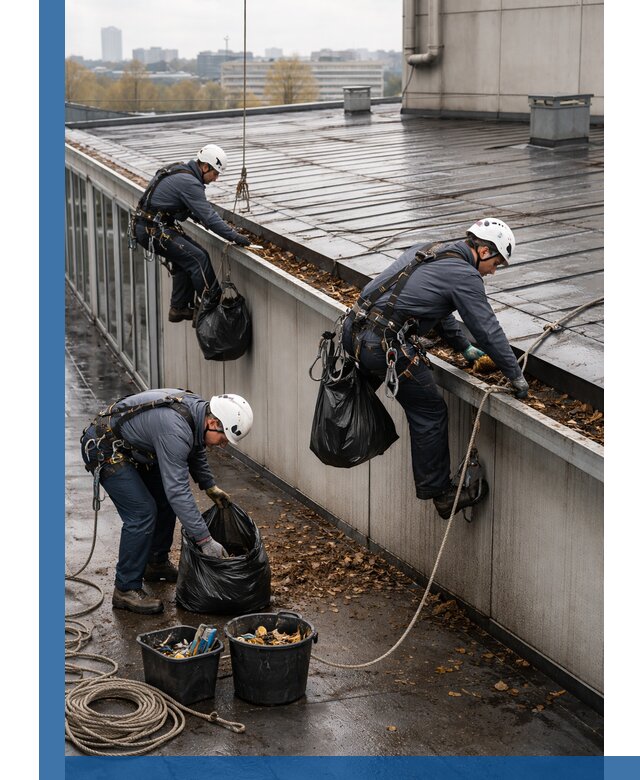 Очистка кровли по периметру в Осинниках силами промышленных альпинистов