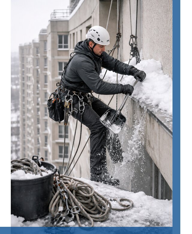 Очистка карнизов от снега в Осинниках от 308 р. | ВЫСОТНИК-Снн