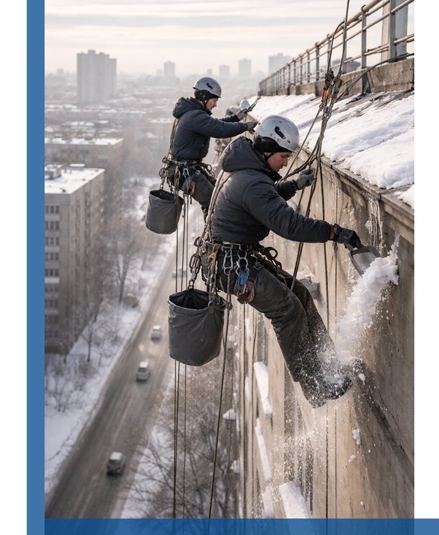 Очистка карнизов от снега в Осинниках профессионально и безопасно