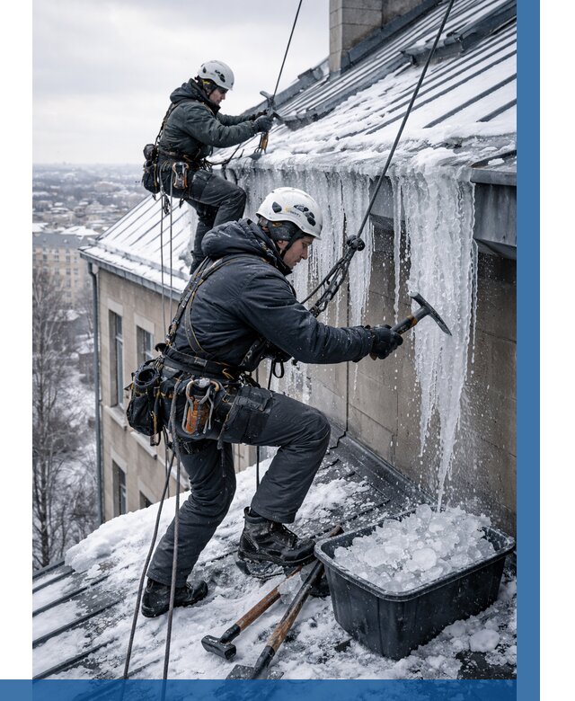 Удаление наледи с кровли в Осинниках от 5638 р. | ВЫСОТНИК-Снн