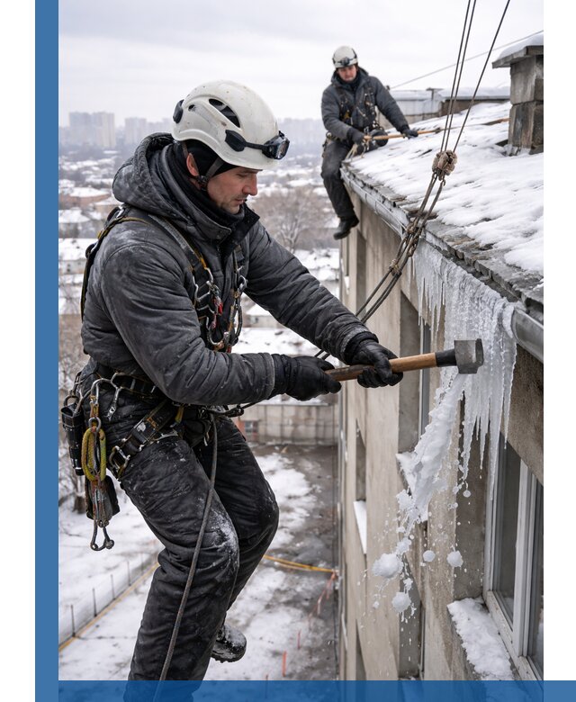 Сбивание и удаление сосулек с крыши в Осинниках безопасно