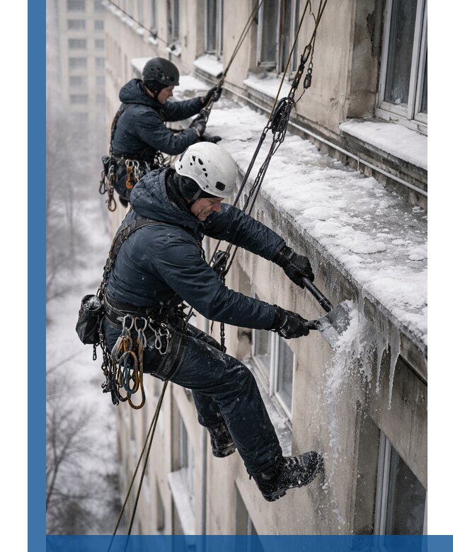 Удаление наледи и сосулек с карнизов в Осинниках профессионально