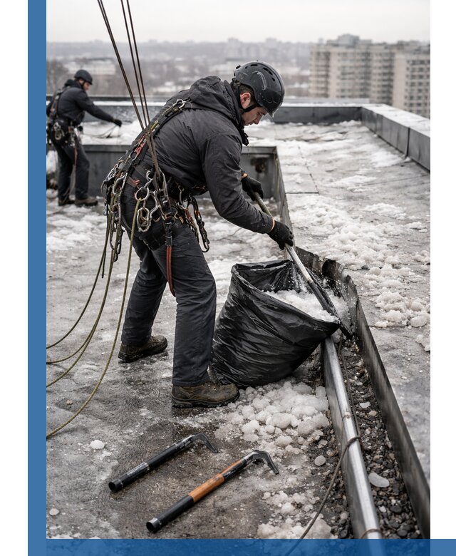 Аварийная очистка кровли в Осинниках от промальпинистов