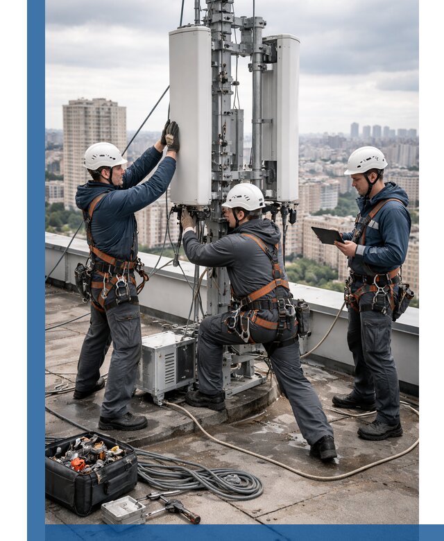 Монтаж антенн связи на крыше в Осинниках с вводом в эксплуатацию