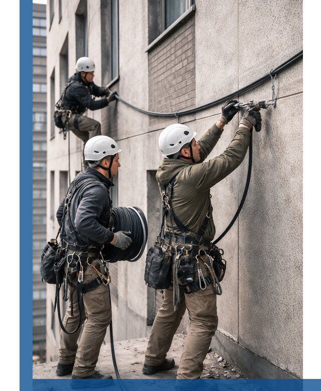 Прокладка кабеля по фасаду в Осинниках, профессиональный монтаж