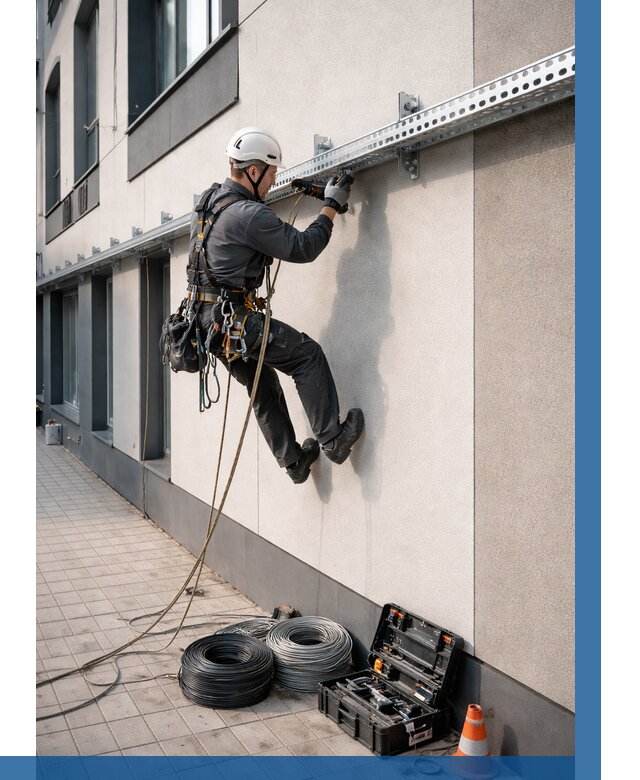 Монтаж кабельных лотков на фасаде в Осинниках от 1230 р. | ВЫСОТНИК-Снн