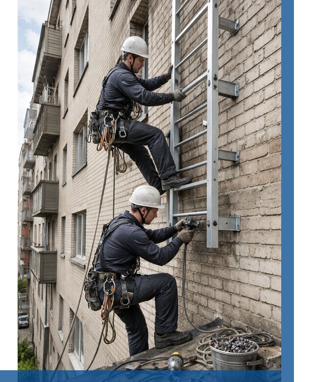 Монтаж пожарной лестницы в Осинниках от 25628 р заказать у ВЫСОТНИК-Снн