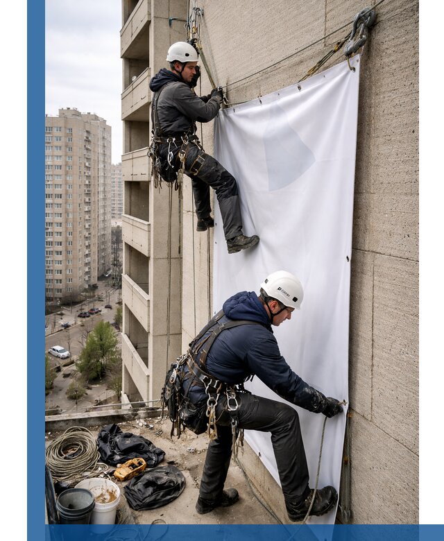 Профессиональный монтаж баннеров на фасаде в Осинниках