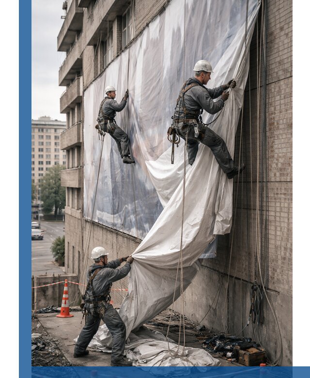 Демонтаж баннеров с фасада в Осинниках оперативно и безопасно