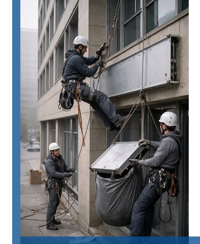 Демонтаж рекламной вывески с высотными работами в Осинниках