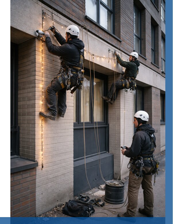 Монтаж гирлянд на фасаде в Осинниках от 3588 р. | ВЫСОТНИК-Снн