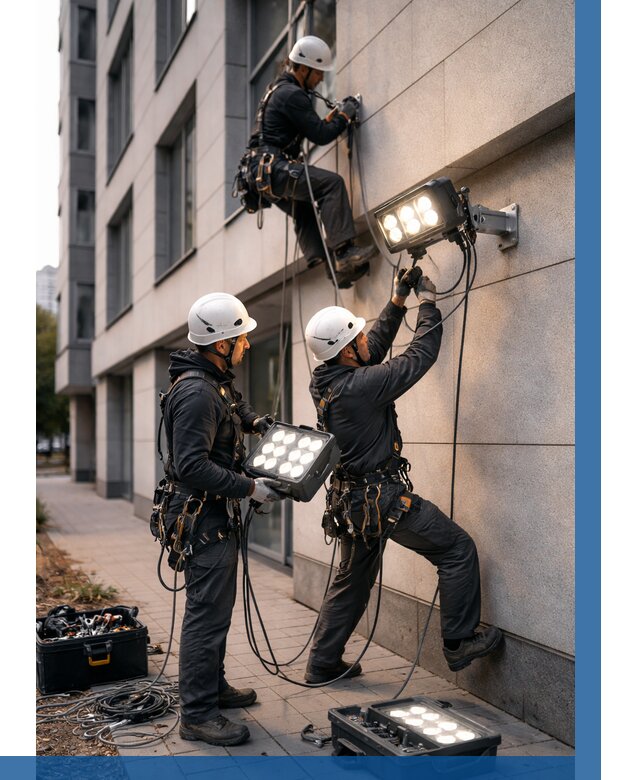 Монтаж прожекторов на фасаде в Осинниках от 7688 р. | ВЫСОТНИК-Снн