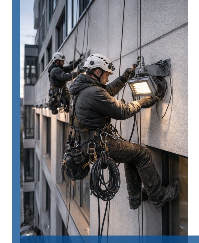 Монтаж фасадного освещения в Осинниках установка и подключение