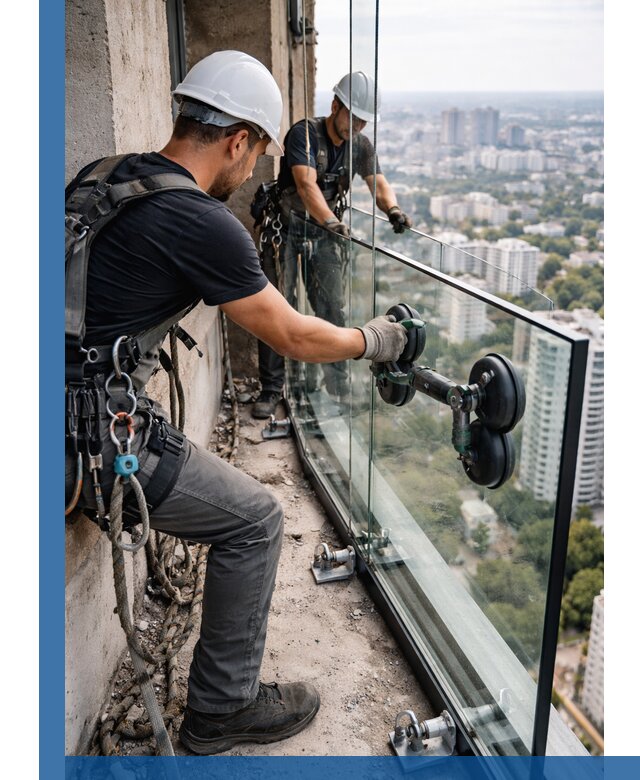 Монтаж стеклянных ограждений под ключ с гарантией в Осинниках