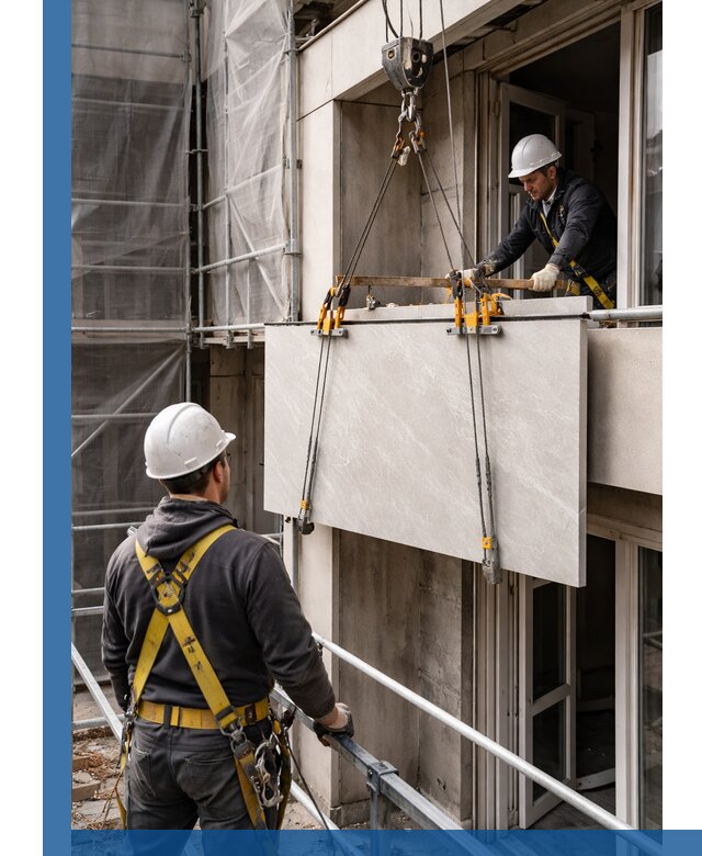 Подъем керамогранита на этаж в Осинниках грузчиками и техникой