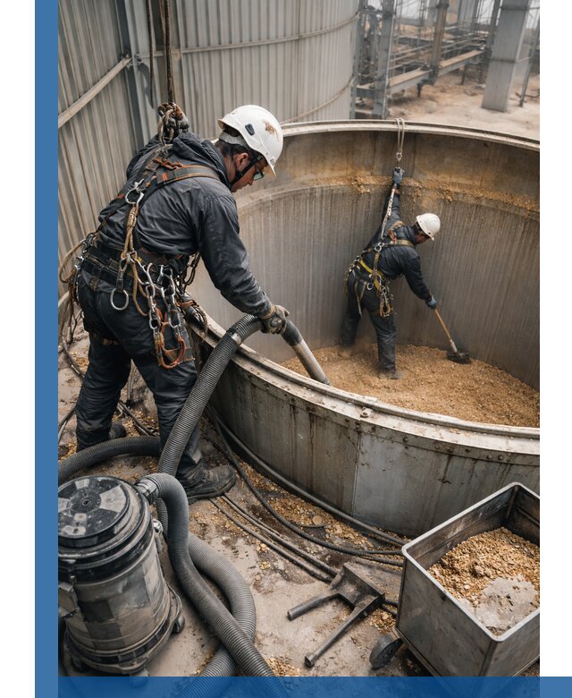 Профессиональная чистка зерновых бункеров в Осинниках с выездом