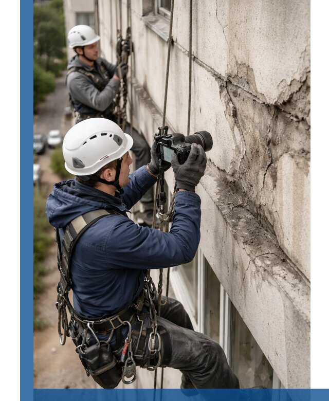Фотофиксация дефектов фасада с высотной съемкой в Осинниках