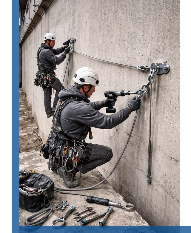 Монтаж анкерных линий высотной безопасности в Осинниках