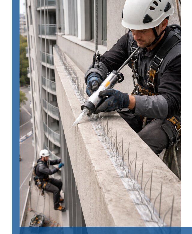 Установка шипов от птиц на фасадах и кровлях в Осинниках